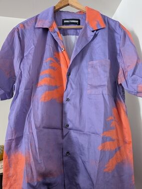 Double Rainbouu Purple & Orange Short Sleeve Button Shirt